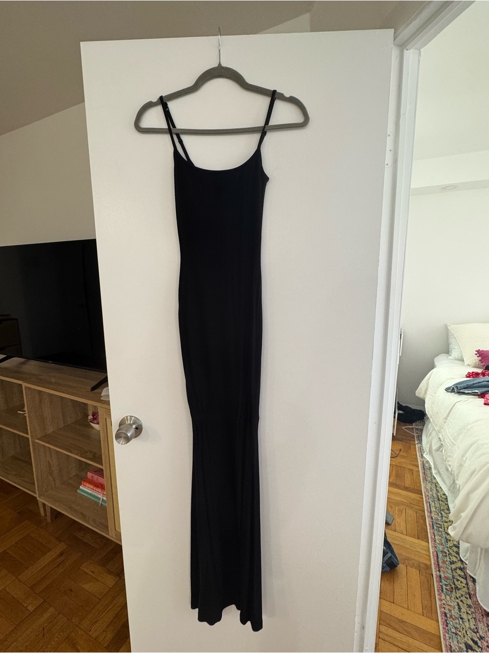 SKIMS Black Maxi Slip Dress with Thin Straps